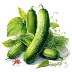 cucumber detailed watercolor painting fruit vegetable clipart botanical realistic illustration - obrazy, fototapety, plakaty