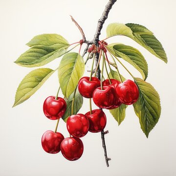 cherry detailed watercolor painting fruit vegetable clipart botanical realistic illustration