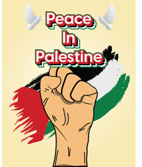 Peace in Palestine with Peace Dove and Protest Hand Symbol