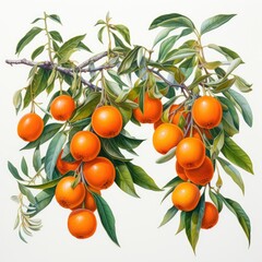 mandarin detailed watercolor painting fruit vegetable clipart botanical realistic illustration
