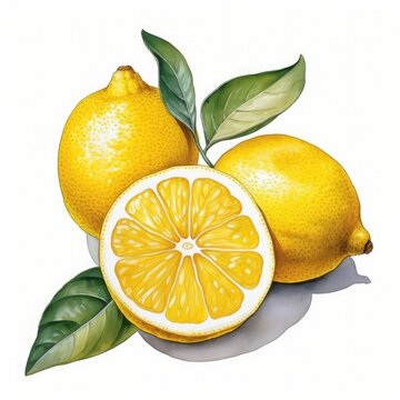 lime lemon detailed watercolor painting fruit vegetable clipart botanical realistic illustration