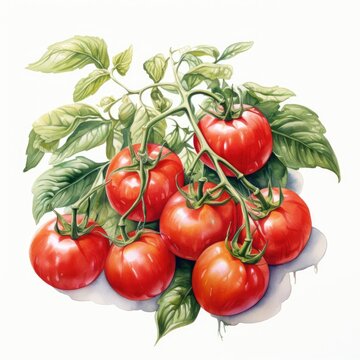 tomato detailed watercolor painting fruit vegetable clipart botanical realistic illustration