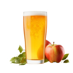 glass of apple cider with foam and gas bubbles isolated on white background, ai generated