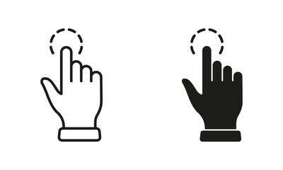 Touch Gesture, Hand Cursor for Computer Mouse Line and Silhouette Icon Set. Swipe, Click, Tap, Press, Point Sign Collection on White Background. Pointer Finger Pictogram. Isolated Vector Illustration