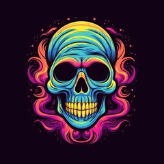 skull head neon icon logo halloween cute scary bright illustration tattoo isolated vector