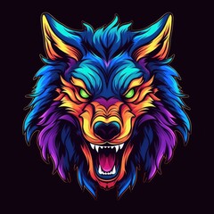 werewolf neon icon logo halloween cute scary bright illustration tattoo isolated vector