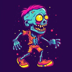 walking dead zombie neon icon logo halloween scary bright illustration tattoo isolated vector