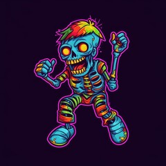 walking dead zombie neon icon logo halloween scary bright illustration tattoo isolated vector