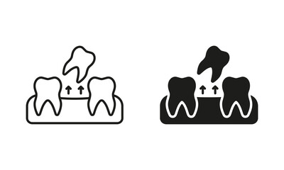 Tooth Extraction Silhouette and Line Icon Set. Human Lose Tooth Pictogram. Teeth Removal, Oral Disease. Dental Treatment Black Symbol Collection. Dentistry Sign. Isolated Vector Illustration