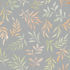 Fototapeta premium Floral seamless pattern. Branch with leaves gentle autumnal texture. Flourish nature fall garden textured leaves background