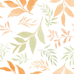 Autumn leaves seamless pattern. Season floral drawn flourish autumnal texture. Fall leaf nature icon white background.