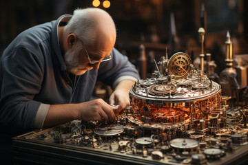 A precise watchmaker assembling intricate timepieces with precision tools. Concept of precision and artistry. Generative Ai.