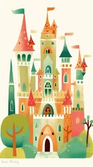 king castle fairytale character cartoon illustration fantasy cute drawing book art poster graphic - obrazy, fototapety, plakaty