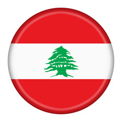 Lebanon flag button 3d illustration with clipping path