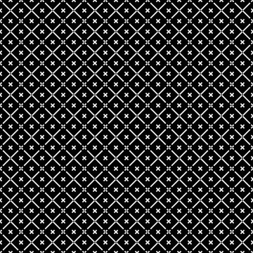Seamless surface pattern with symmetric geometric ornament. White diagonal stripes abstract on black background. Grill motif. Crossing lines wallpaper. Digital paper for page fill. Vector illustration