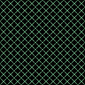 Seamless surface pattern with symmetric geometric ornament. Green diagonal stripes abstract on black background. Grill motif. Crossing lines wallpaper. Digital paper for page fill. Vector illustration
