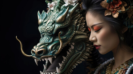 Japanese girl with the green dragon