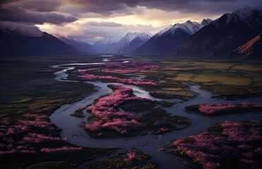 Obraz premium Rivers meandering in Volcano Landscape