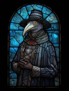 plague doctor stained glass window mosaic religious collage artwork retro vintage textured religion