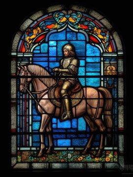 knight horse sword stained glass window mosaic religious collage artwork retro vintage textured