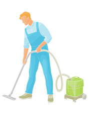 man in uniform with vacuum cleaner