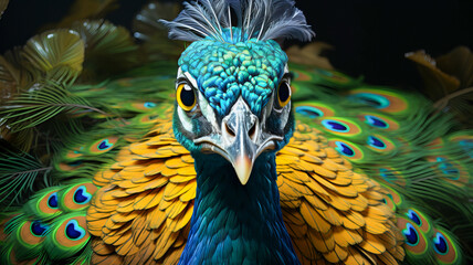 Colorful wildlife display: Peacock feather shows its beauty in nature