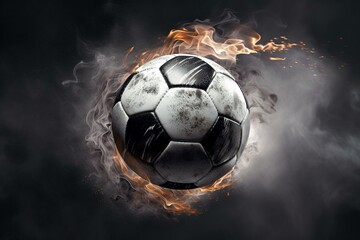 Soccer ball amidst smoky backdrop, featuring a 3D sketch design. High-quality rendering adds depth. Generative AI