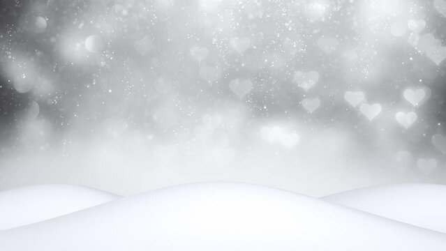 Winter snowy holidays with hearts and snowfall loop background