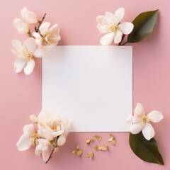 Fototapeta na wymiar pink marriage invitation postcard paper mockup romance letter floral wedding blank paper template