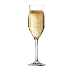 glass of champagne with gas bubbles isolated on white background, ai generated