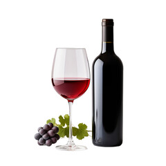 bottle and glass of red wine render isolated on white background, ai generated