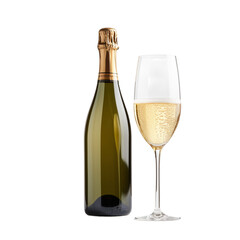 champagne bottle and glass render isolated on white background, ai generated
