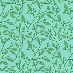 Floral seamless berries and leaves and branches pattern for wrapping paper and fabrics and linens and kids