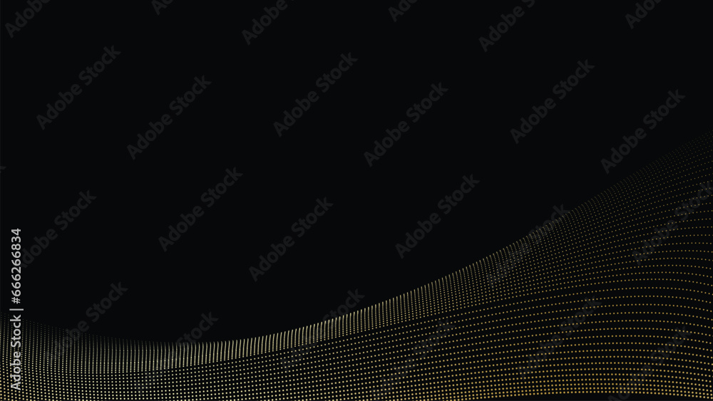 Poster abstract geometric technology background. gold dotted curve or wave.