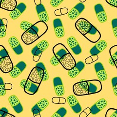 Medicine pills seamless doctors care pattern for wrapping paper and linens and fabrics and medicaments packaging