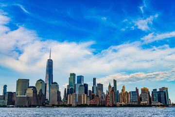 Obraz premium metropolis cityscape. new york downtown. Manhattan financial district. new york city. skyscraper building of nyc. ny urban city architecture. midtown manhattan and hudson river. metropolitan city