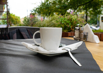 Fresh Black Coffee in Outdoor Cafe, Coffee Cup in Coffeeshop City, Black Coffee on Restaurant Table