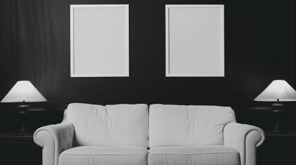two Blank empty frame poster mockup portfolio living room presentation furniture living room
