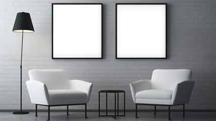 two Blank empty frame poster mockup portfolio living room presentation furniture living room