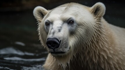 Polar bear (Ursus maritimus) in the zoo. Global Warming Concept. Background with copy space. 