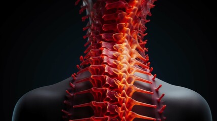 Human spine visualising pain with red and orange colours 