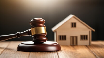 A Miniature House and Gavel on a Table, Representing Real Estate Law