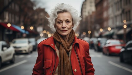 Portrait of an elderly woman on the street - obrazy, fototapety, plakaty