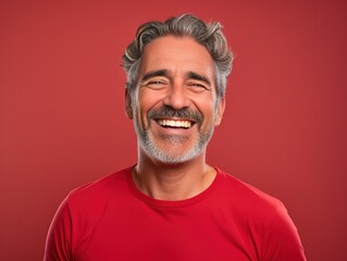 Handsome happy man smiling portrait. Isolated on a colored background. Generative AI.