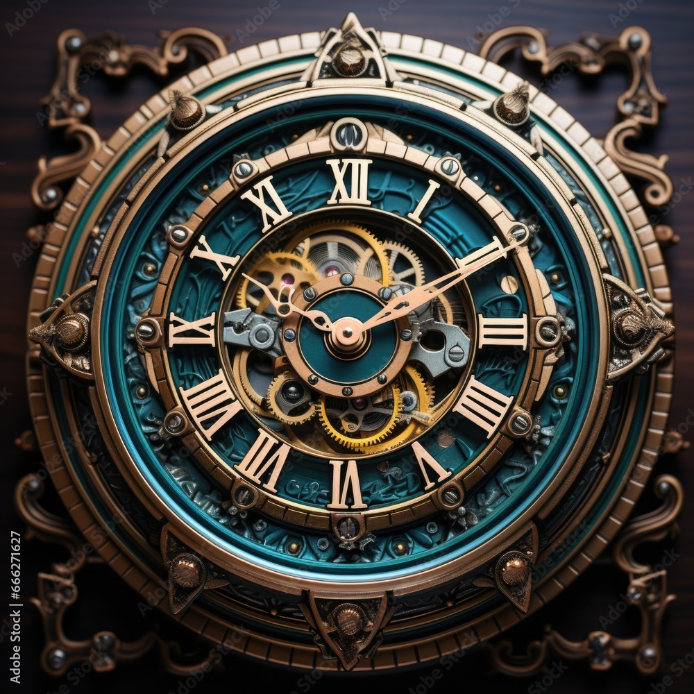 Poster a close up of a clock with roman numerals. ai image.