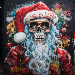 zombie skeleton Santa, graffiti, urban, hip hop