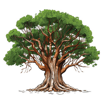 Hand Drawn Flat Color Banyan Tree Illustration