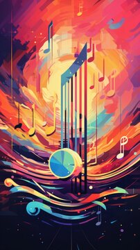 A painting of musical notes and music notes. Vibrant pop art image.