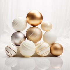 White and gold colored luxury elegantly bonbons at Christmas with cozy blur light background