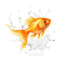 Goldfish with water splash isolated on a white background 